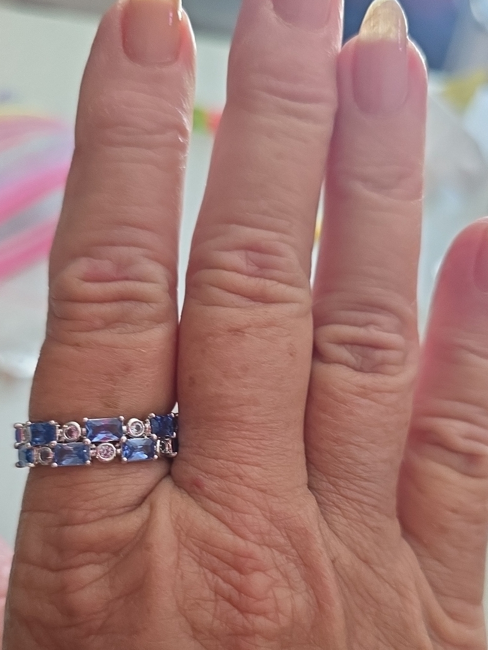 bp Blue Sapphire-Style Double Row Gemstone Ring